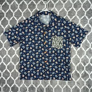 Star Wars Fabric handmade Shirt Men Large Blue Button Up OOAK
